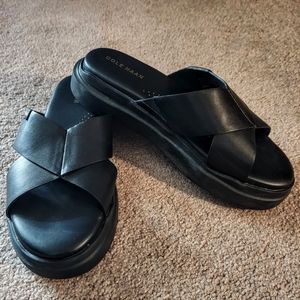 Cole Haan Black Leather Slide Sandals